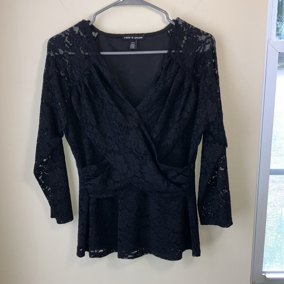 Cable & Gauge black lace wrap, front top - Picture 2 of 11